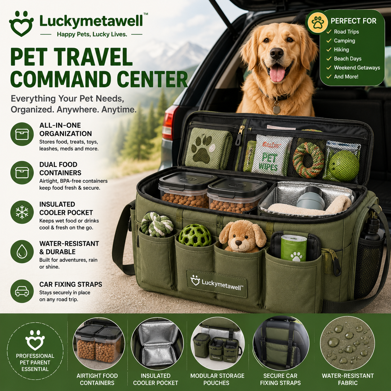 Luckymetawell™ Pet Travel Command Center