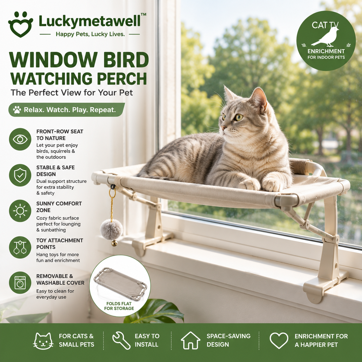 Luckymetawell™ Window Bird Watching Perch