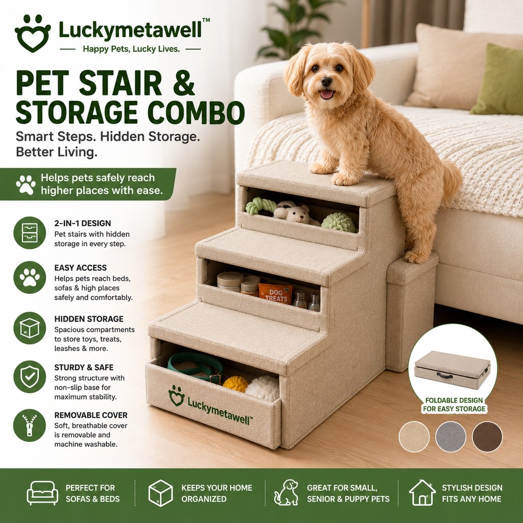 Luckymetawell™ Pet Stair & Storage Combo