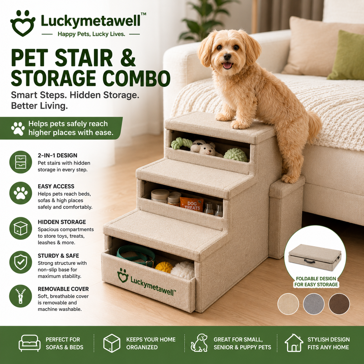 Luckymetawell™ Pet Stair & Storage Combo