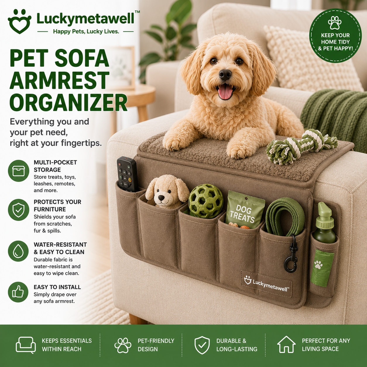 Luckymetawell™ Pet Sofa Armrest Organizer
