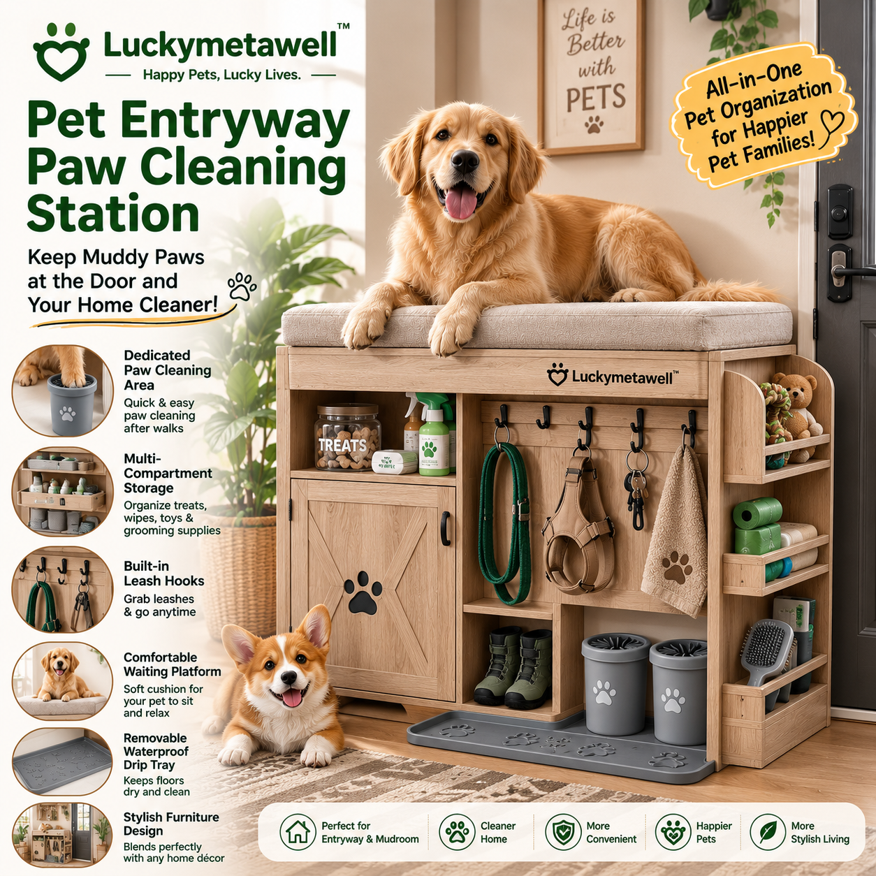 Luckymetawell™ Pet Entryway Paw Cleaning Station
